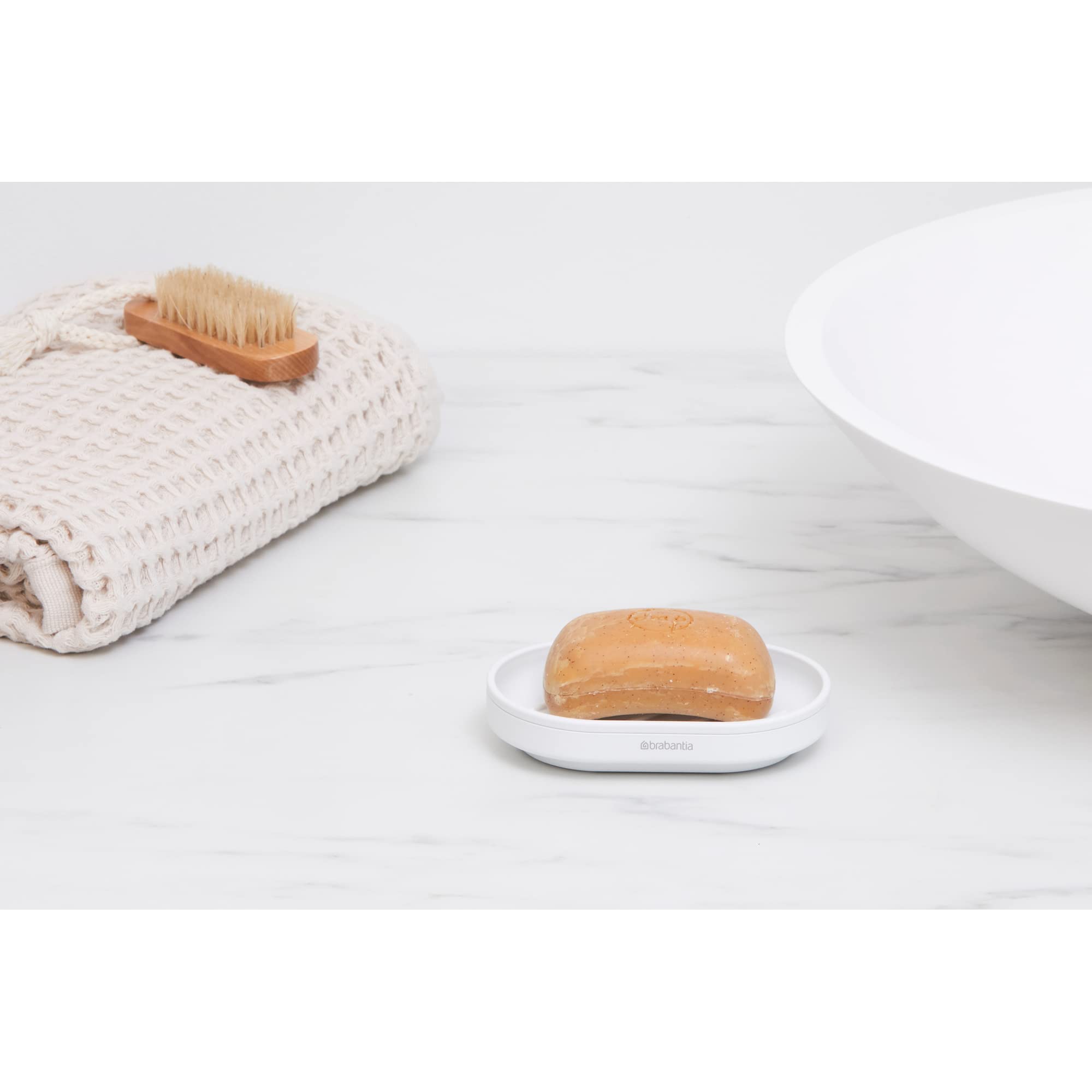 Brabantia Mindset Soap Dish (Mineral Fresh White) Anti-Rust Metal, Non-Slip Basin Soap Tray Holder for Bathroom, Shower, Kitchen Sink