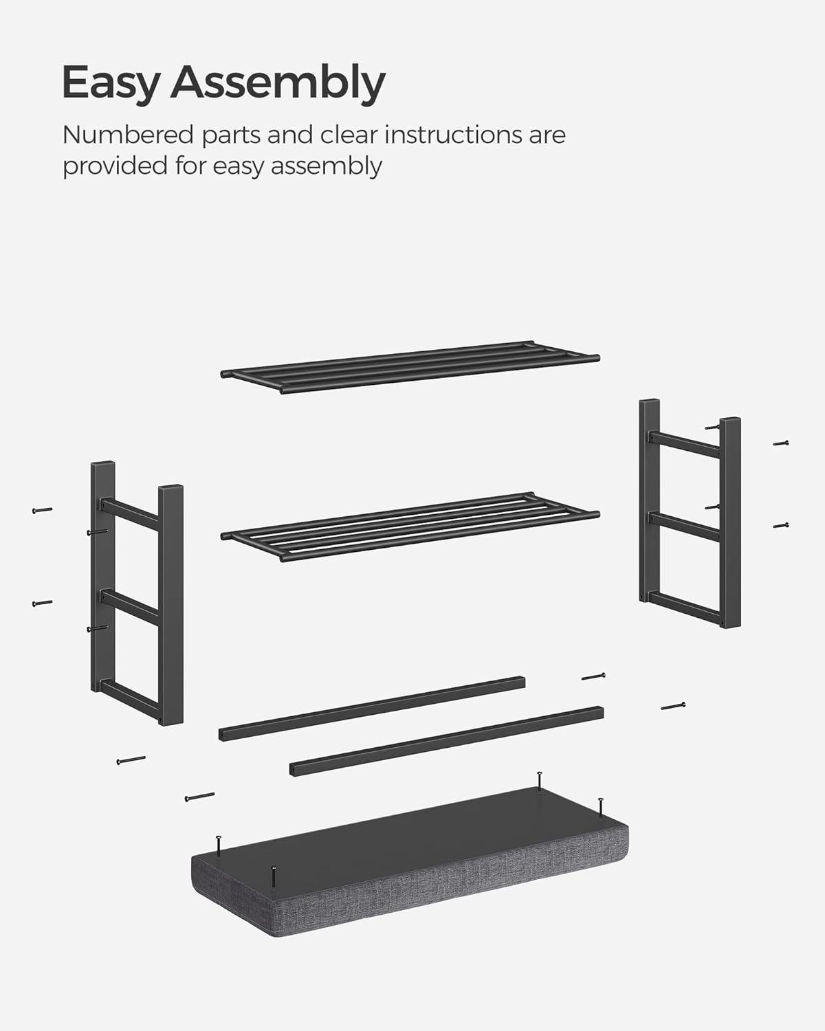 SONGMICS Shoe Bench - Modern Storage Solution with Cushion | Space-Saving Design in Dark Gray and Ink Black