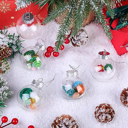 50pcs Clear Fillable Christmas Ornament Balls 2.36 Inch with Silver Rope Set