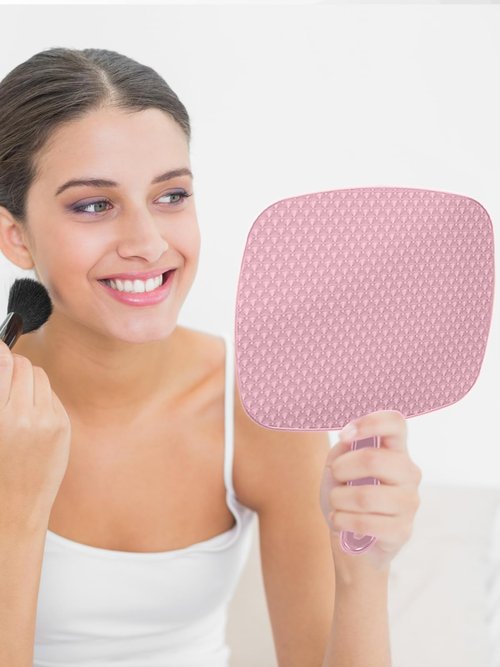 BEFUI Extra Large Handheld Mirror，Hand Salon Mirror with Handle for Barbers, Hairdressing (Pink，12.4" Lx 9" W)
