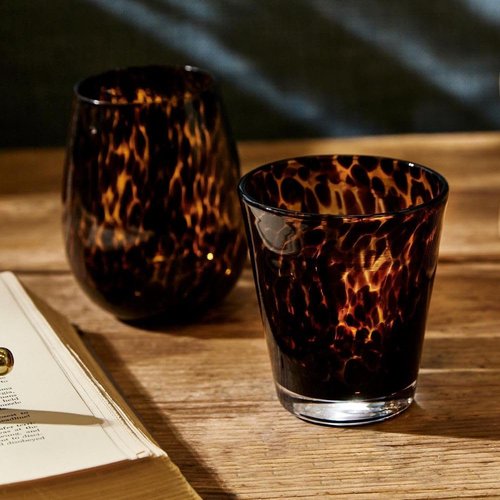 Two's Company Set of 4 Tortoise Print Double Old Fashion Glass (16 oz, Hand wash only) - Glass