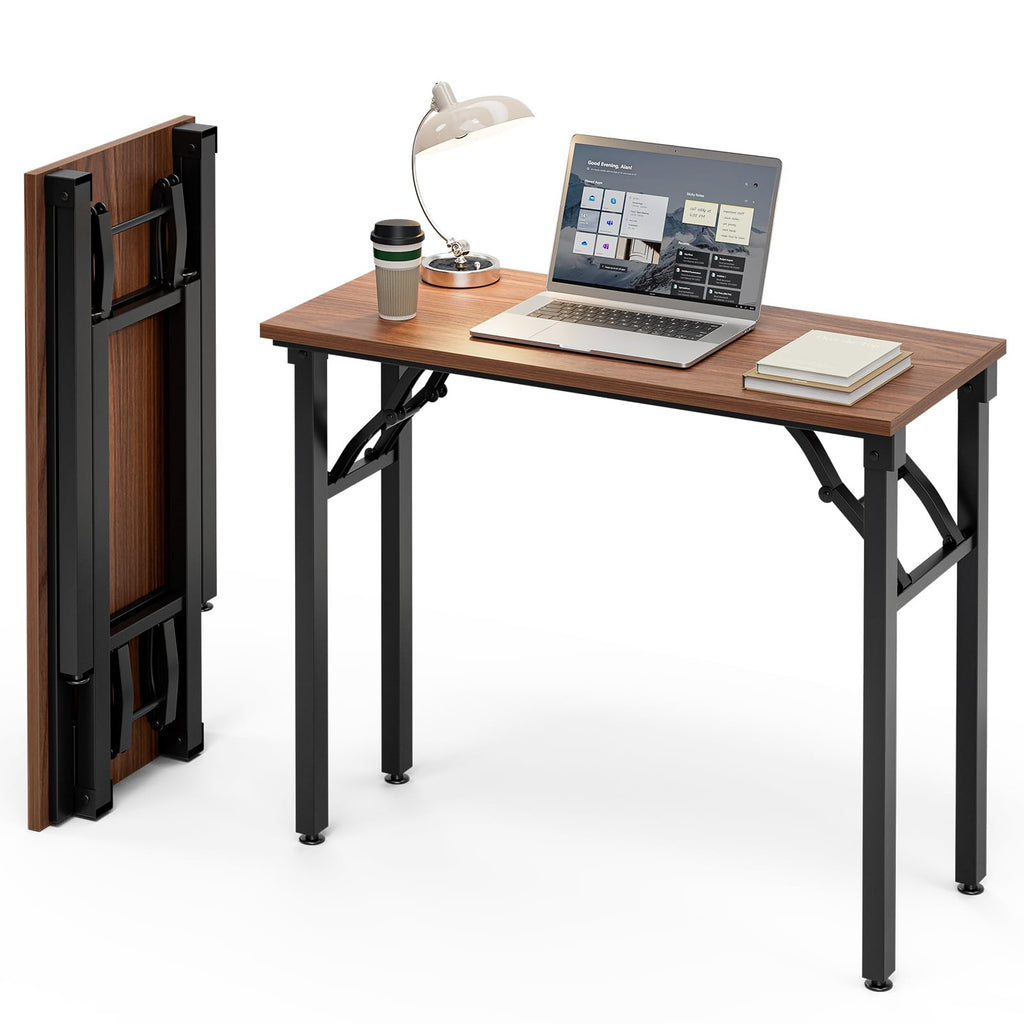 Frylr Small Folding Computer Desk – Portable 35.8 Inch Foldable Laptop Table, No-Assembly, Collapsible and Compact for Easy Storage, Lightweight for Small Spaces, Craft and Study Use, Dark Walnut