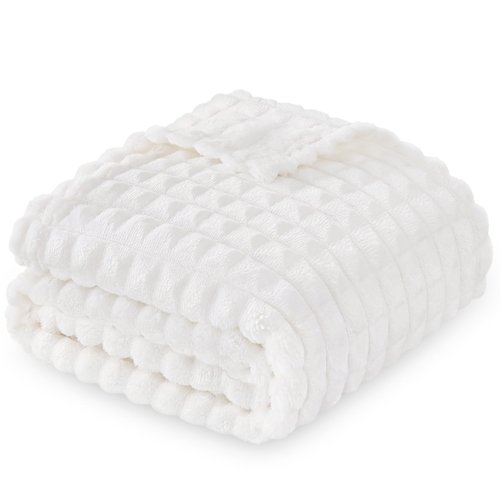 Yameishy Luxury 3D Jacquard Baby Blanket, Flannel Fleece Nursery Blanket with Grid Pattern, 30 x 40 Inch Soft Throw for Infants & Toddlers (Ivory Cream)
