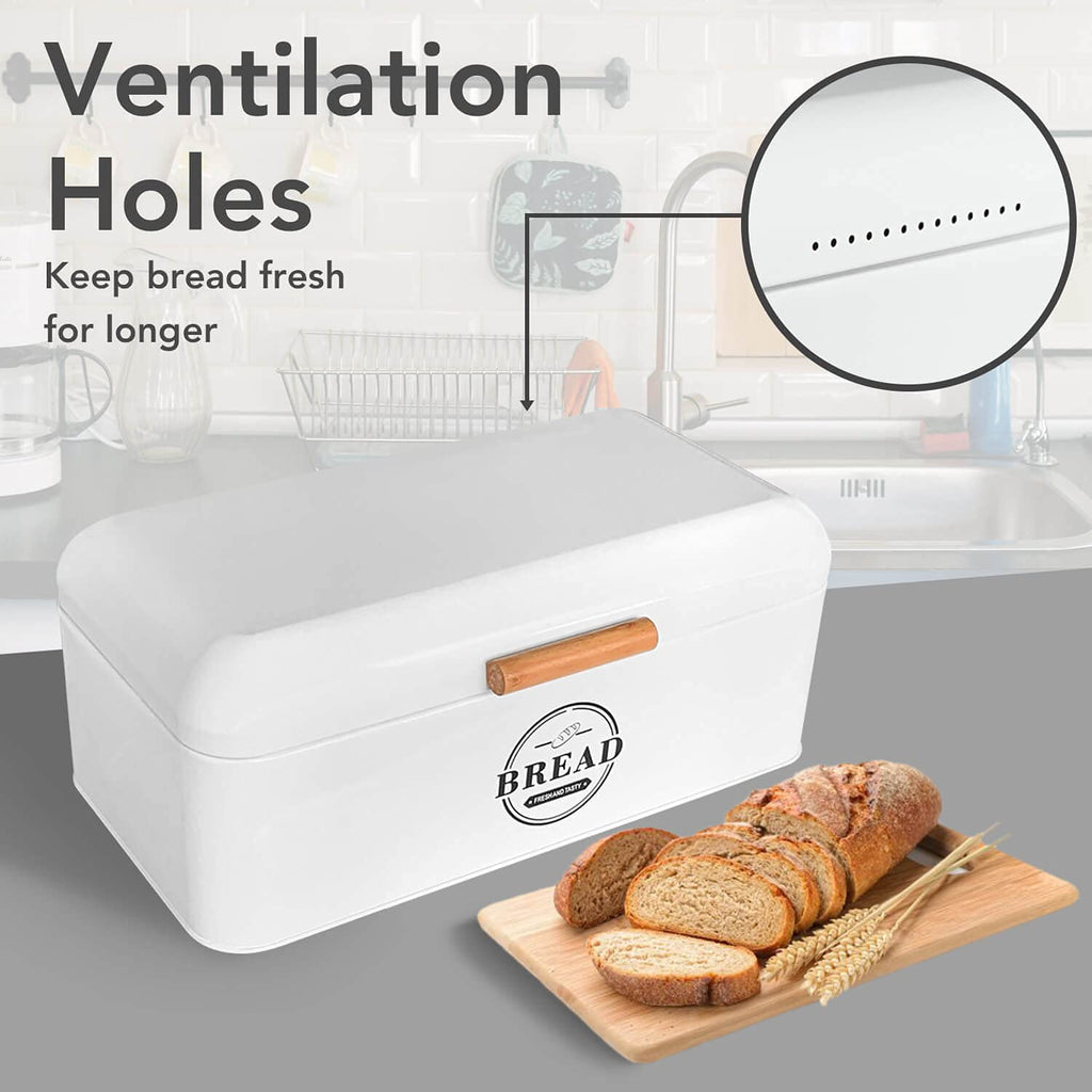 SOTECH Large White Bread Box with Lid,Farmhouse Bread Box in White Metal Extra Large Bread Storage Container for Kitchen Countertop and Room Decor