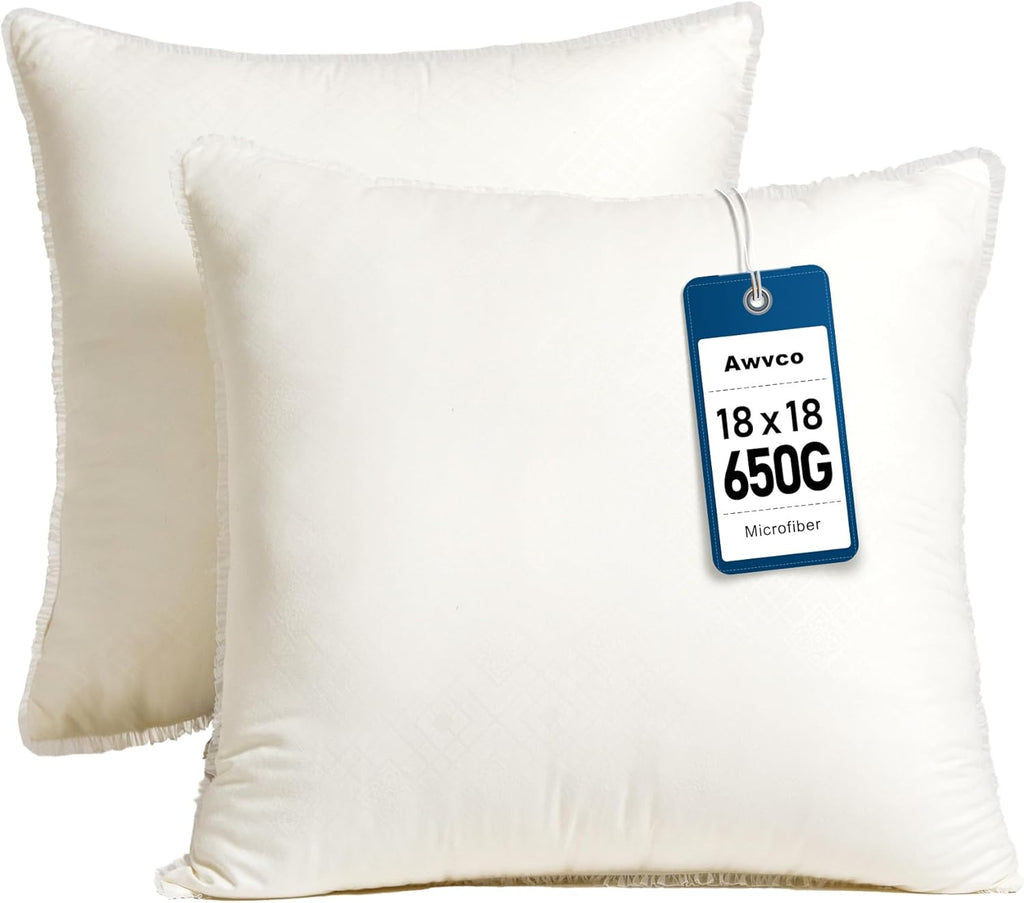 Skiennix 18 x 18 Throw Pillow Inserts - Soft Plush Virgin Fiber Filling | Machine Washable - White, Set of 2