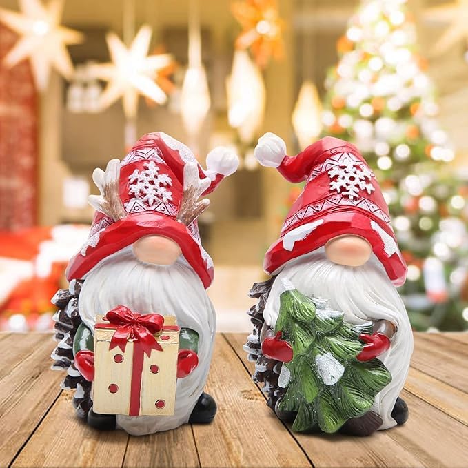 Christmas Gnomes Decor Resin Figurines - Festive Holiday Table Centerpiece - Variation of THIS Listing
