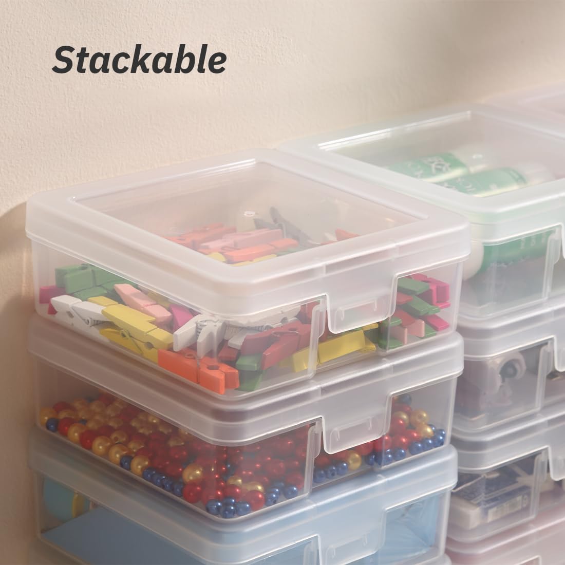 Storage Containers - 12 Pack Clear Plastic Boxes with Latching Lid | Small 5" x 5" x 1.9" for Office & Beauty