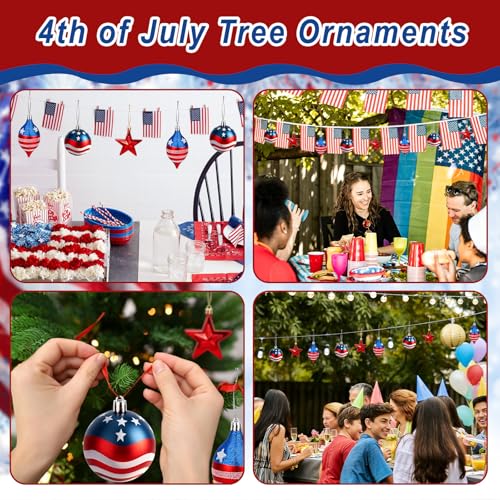 CAVETEE 4th of July USA Flag Ornaments Set - Hanging Decorations
