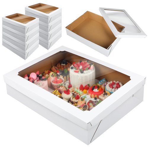 Funnymoom 10 Pcs Full Sheet Cake Box with Window Large Bakery Boxes Corrugated Rectangle Cake Packaging Boxes for Donuts Cookie Cupcake Baking Pastry Decor Supplies(19.5 x 26.5 x 5 Inches)