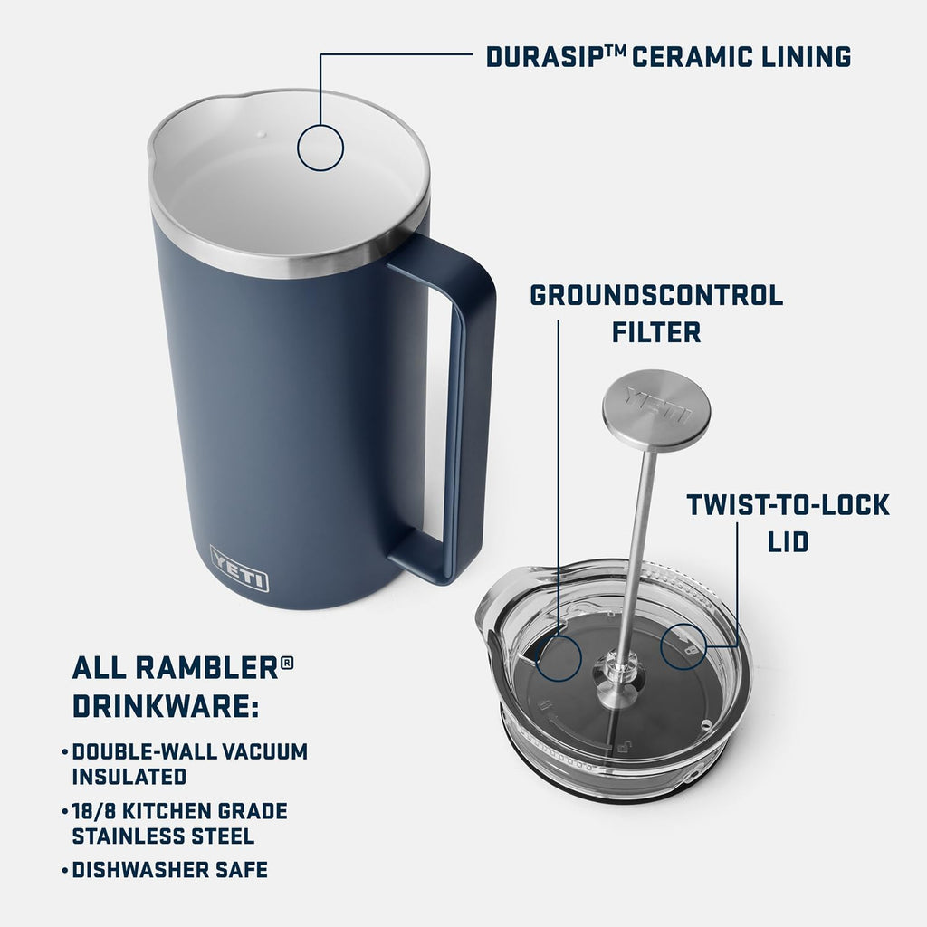 YETI Rambler 34 Oz. French Press Coffee Maker - Durable, Insulated Design in Rescue Red