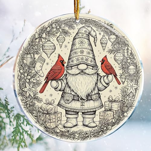 Cardinal Bird Gnome Christmas Ornament - 3.6 in Acrylic Holiday Decor