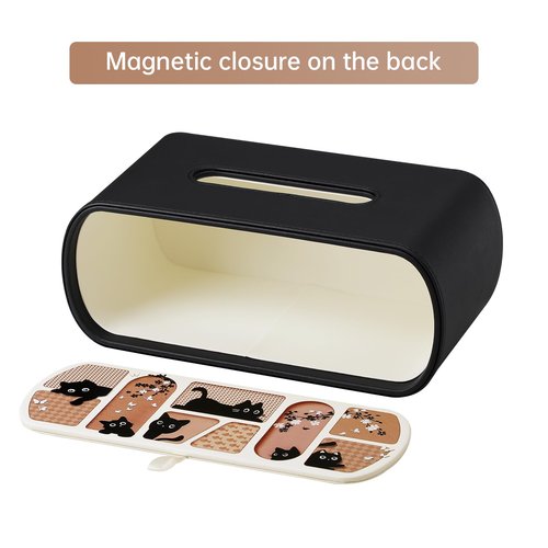 MEIBOOCH Cat-Themed Tissue Box Cover with Curved Edge, Rectangle Tissue Box Holder for up to 4 Inches High Boxes (Black)