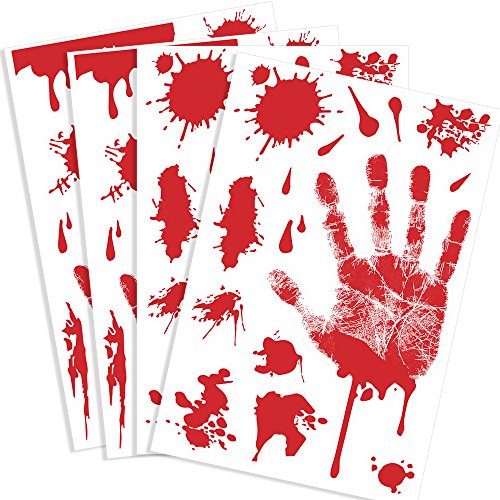 KUUQA Bloody Handprint Window Clings 4 Pcs Horror Halloween Decals
