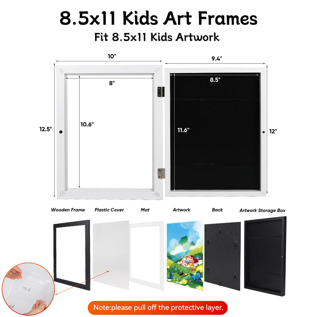wesellcan 2Pack Kids Artwork Frames Changeable -Kids Art Frame,Kids Art Frames Front Opening Holds 150,8.5x11 White Rows Childrens Art Frame for Storage Kids Art,Picture Frame for Display Kid Art Work