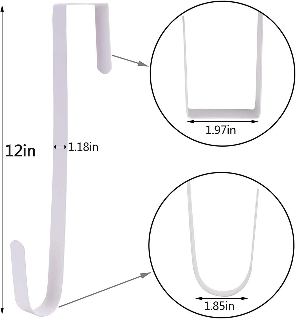 Sattiyrch 12" Wreath Hanger - Durable Steel Over The Door Hook for Front Door | White, 2-Pack