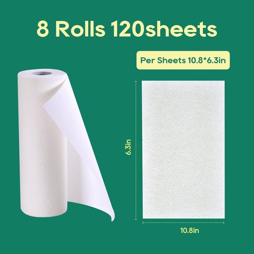 ECOlipak Bamboo Paper Towels - Soft & Absorbent 2-Ply | 8 Rolls, 120 Sheets, Plastic-Free & Compostable
