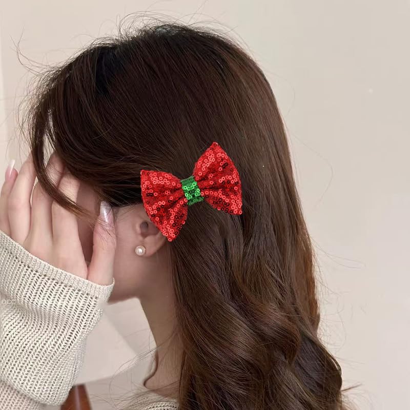 Sdopbinbin Red Christmas Sequin Hair Bow Clips for Women & Girls 2Pcs