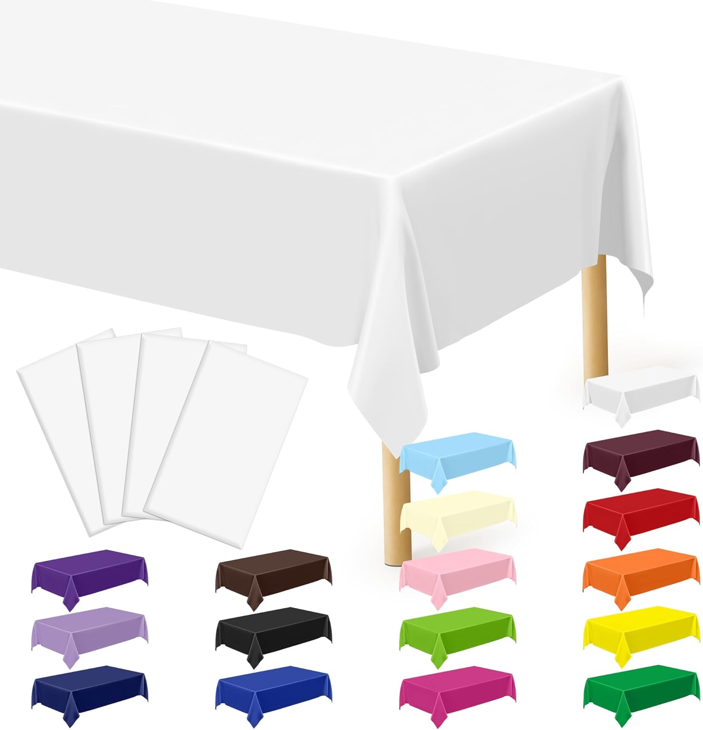 Skiennix White Plastic Tablecloths - Sturdy Disposable 54 x 108 Inches for Effortless Cleanup | Perfect for Parties & Picnics
