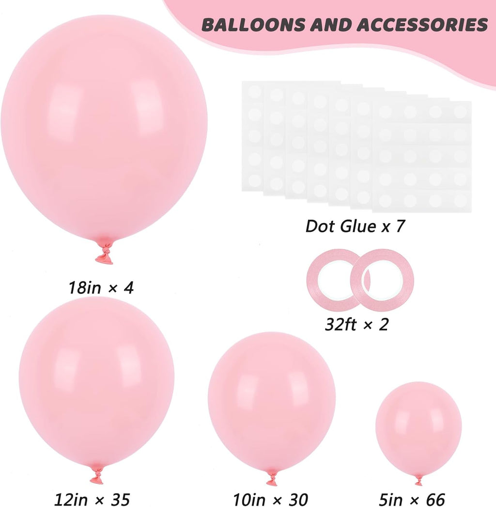 RUBFAC Baby Pink Balloons - 135pcs in Various Sizes for Garland & Arch | Perfect for Weddings, Birthdays & Baby Showers