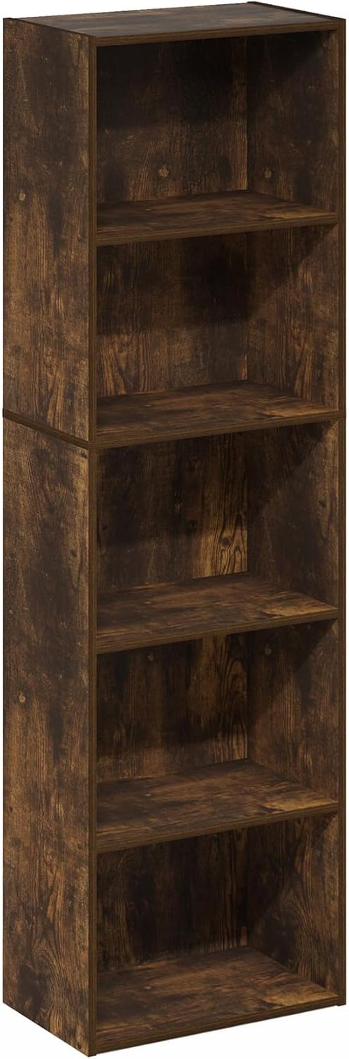 Furinno LUDER 5-Tier Bookshelf - Open Shelves for Easy Assembly | Amber Pine, 9.4 x 15.8 x 52 Inches