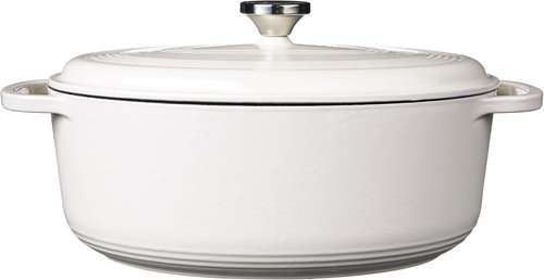 Lodge 7 Quart Enameled Cast Iron Dutch Oven - Versatile Cooking & Baking - Oven Safe to 500°F - Oyster White
