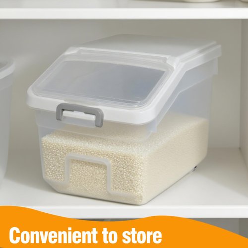 LECEHIVO 5 Pcs Rice Storage Container with Wheels 28 lb Airtight Flour Cereal Grain Organizer Box with Measuring Cup and Flour Scoops Clear Cube Pet Food Bin for Dog Cat Birds Baking Supplies