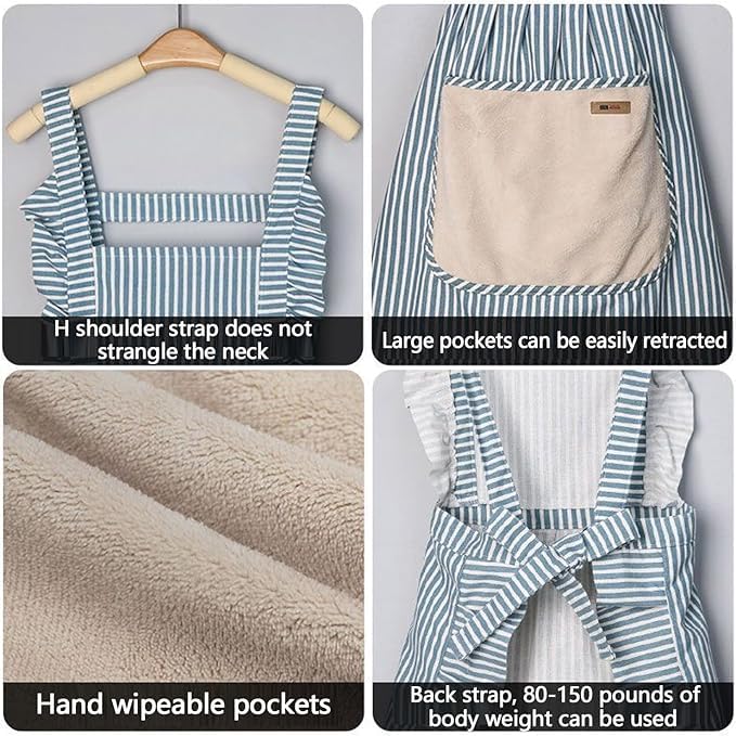 Adjustable Kitchen Apron Set - 2 Pack Red/Blue with Pockets