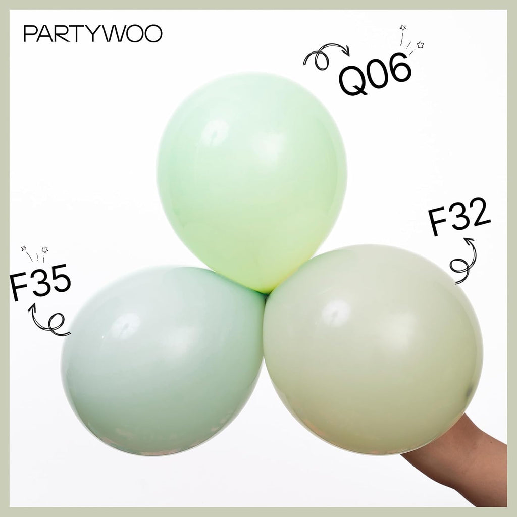 PartyWoo Sage Green Balloons - 155-Piece Latex Balloon Arch Kit for Weddings & Birthdays | Various Sizes 5-18 Inch