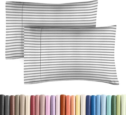 King Standard Pillow Cases - Ultra-Soft Hotel Quality Covers | Fade-Free & Wrinkle Resistant - Grey Stripes - Set of 2