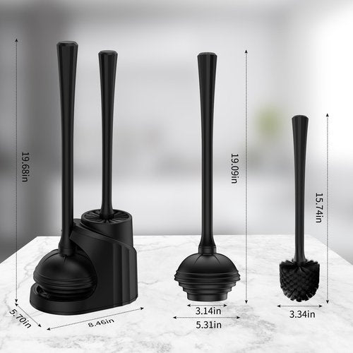 Toilet Brush and Plunger Set,Plunger and Brush Set with Upgraded Rubber Plunger,Toilet Plunger and Brush Set with 360°Dense Brush,Easy to Store Toilet Bowl Brush and Plunger Set,Black Toilet Brush Set