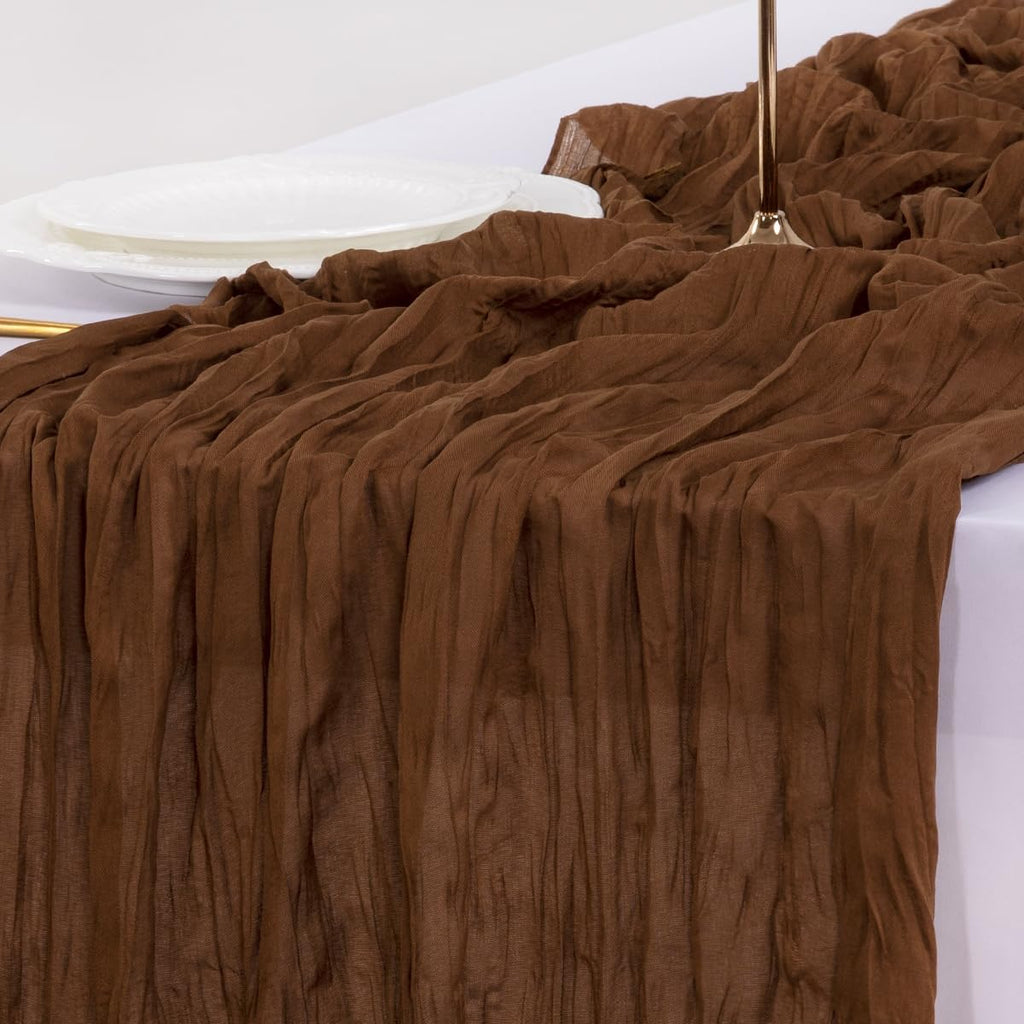 Socomi 10FT Brown Cheesecloth Table Runner - Rustic Boho Decor for Weddings & Events