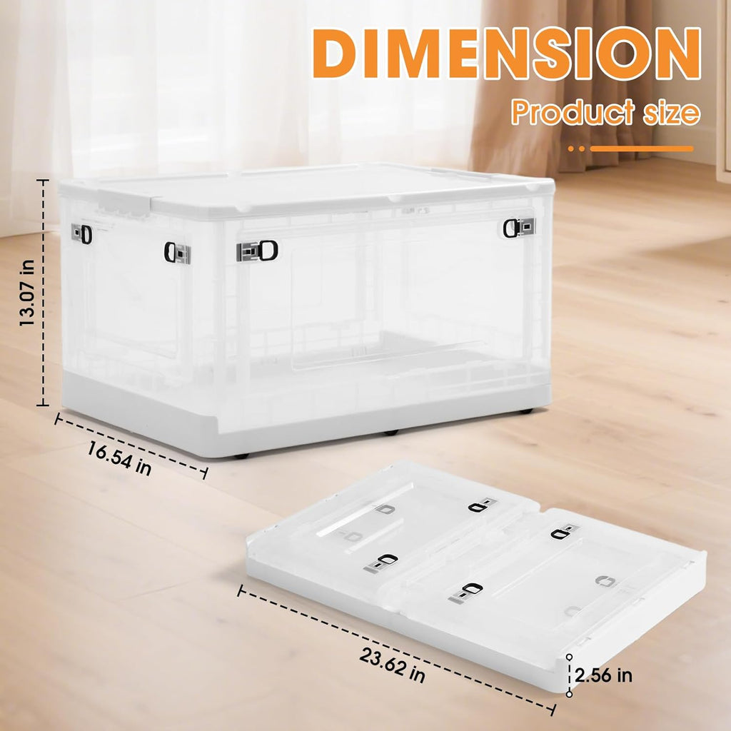 MGWILL 72 Quart Plastic Storage Bins - Stackable Closet Organizers with Lids & Wheels | Large Clear Containers