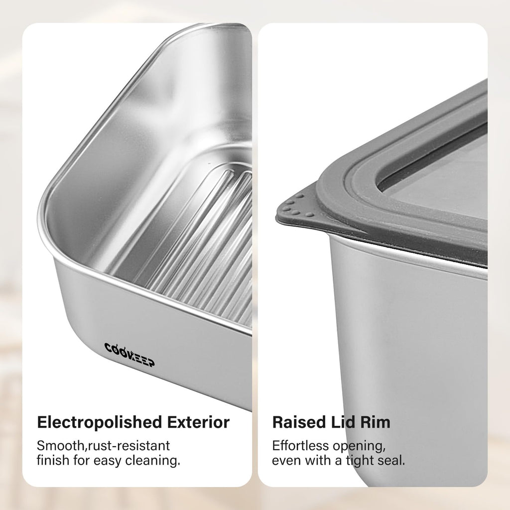 3Pcs Stainless Steel Food Containers,Stainless Steel Containers with Lids,Snack Containers,Lunch Box,Easy Clean,Airtight&Leakproof for Kitchen Storage,Dishwasher Safe,BPA-Free (22oz+44oz+77oz)