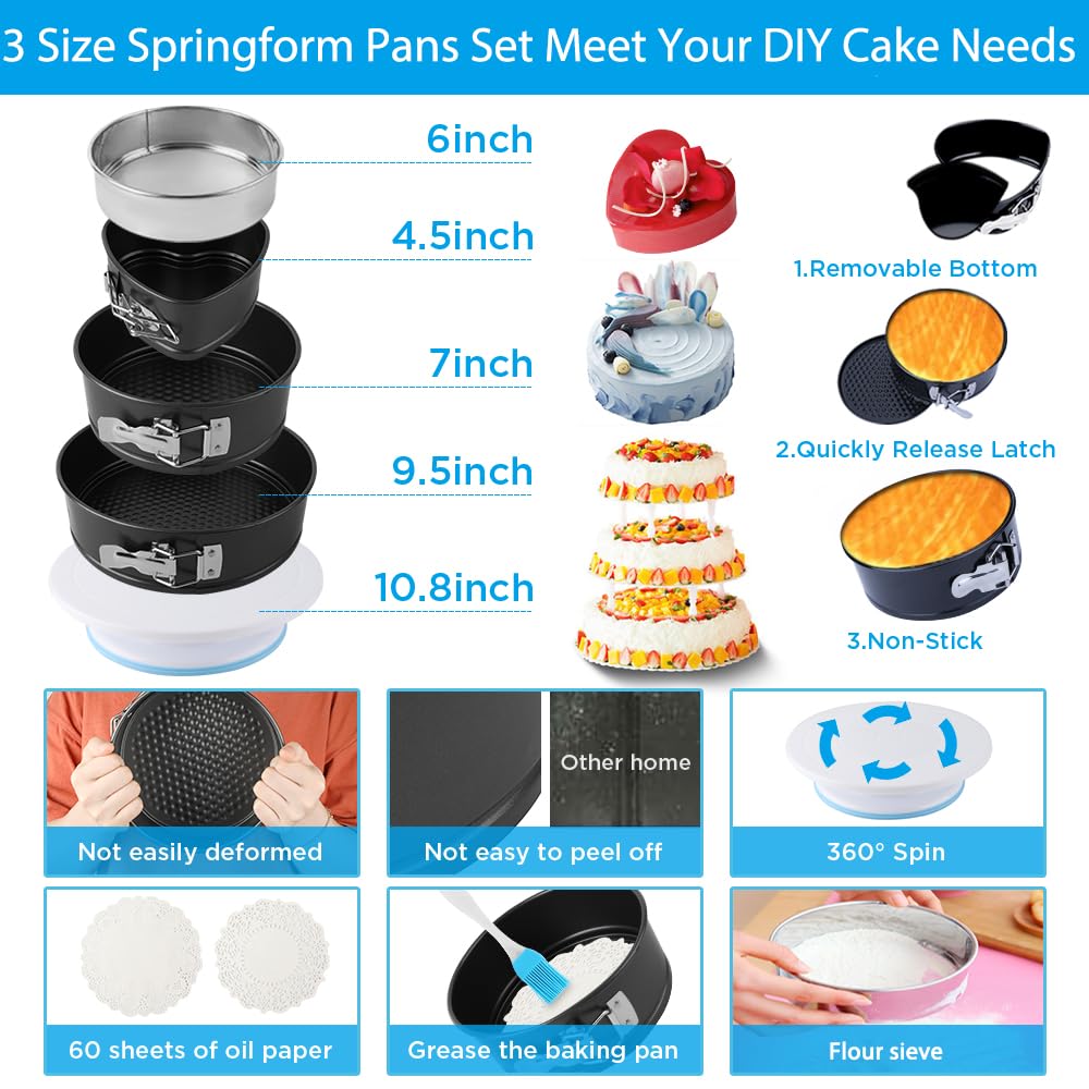 Cake Decorating Kit Cake Decorating Supplies, 515 PCS Baking Supplies Set with 3 Springform Pan Sets, 66 Icing Piping Nozzles, Cake Rotating Turntable, Piping Bags, Birthday Gifts for Mom Wife