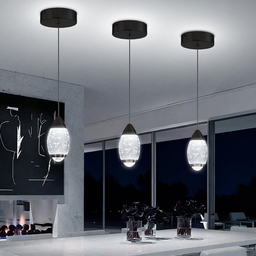 WOSOHYUN Modern Black Chandelier Pendant Light, 1-Light Single Head Crystal Ceiling Light Fixture for Dining Room, Kitchen Island, Bedroom, Entryway Lighting