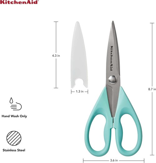 KitchenAid Kitchen Shears - Durable Stainless Steel Scissors with Soft Grip Handle | 8.72 Inch, Aqua Sky