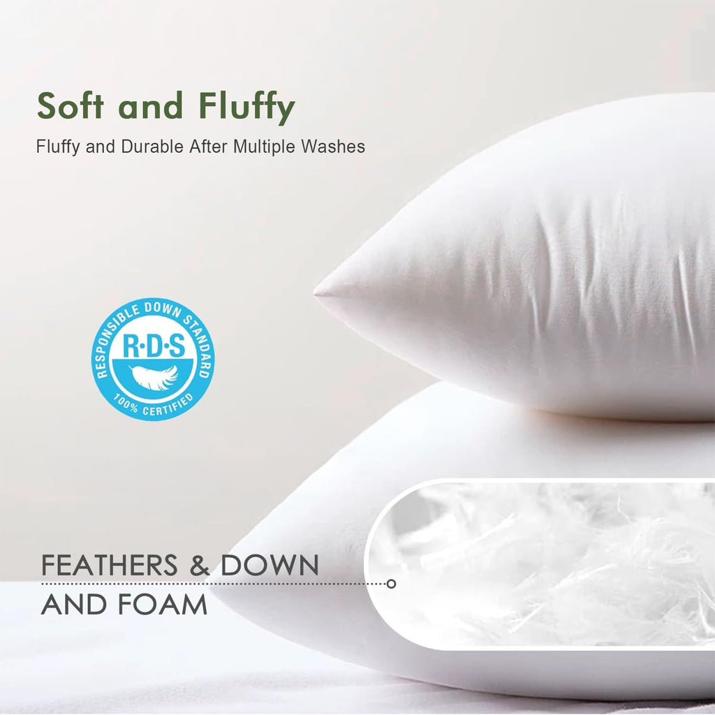 TOPGREEN Feathers Down Throw Pillow Inserts 28x28, Set of 2, 100% Organic Cotton Shell, Soft Decorative Euro Pillow Insert for Living Room Sofa, Couch, or Bed (White)