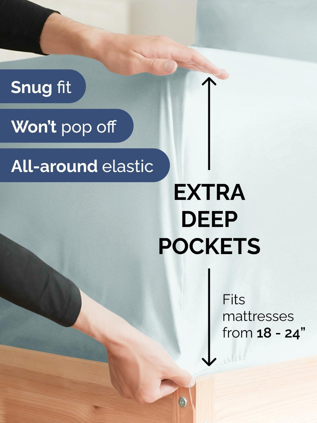 Skiennix Extra Deep King Sheet Set - 6 Piece Breathable Cooling Bedding - Soft, Wrinkle-Free Ice Blue