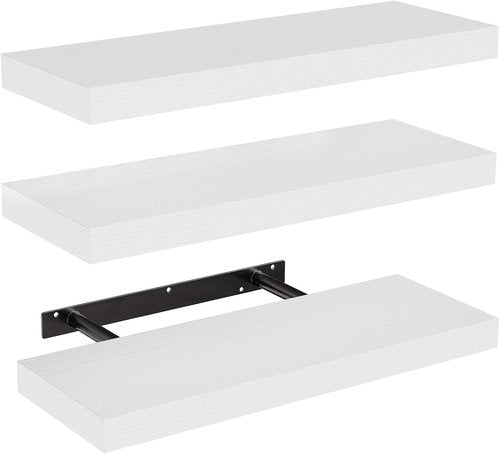 AMADA HOMEFURNISHING Floating Shelves - Set of 3 White Wall Shelves with Invisible Brackets for Home Decor