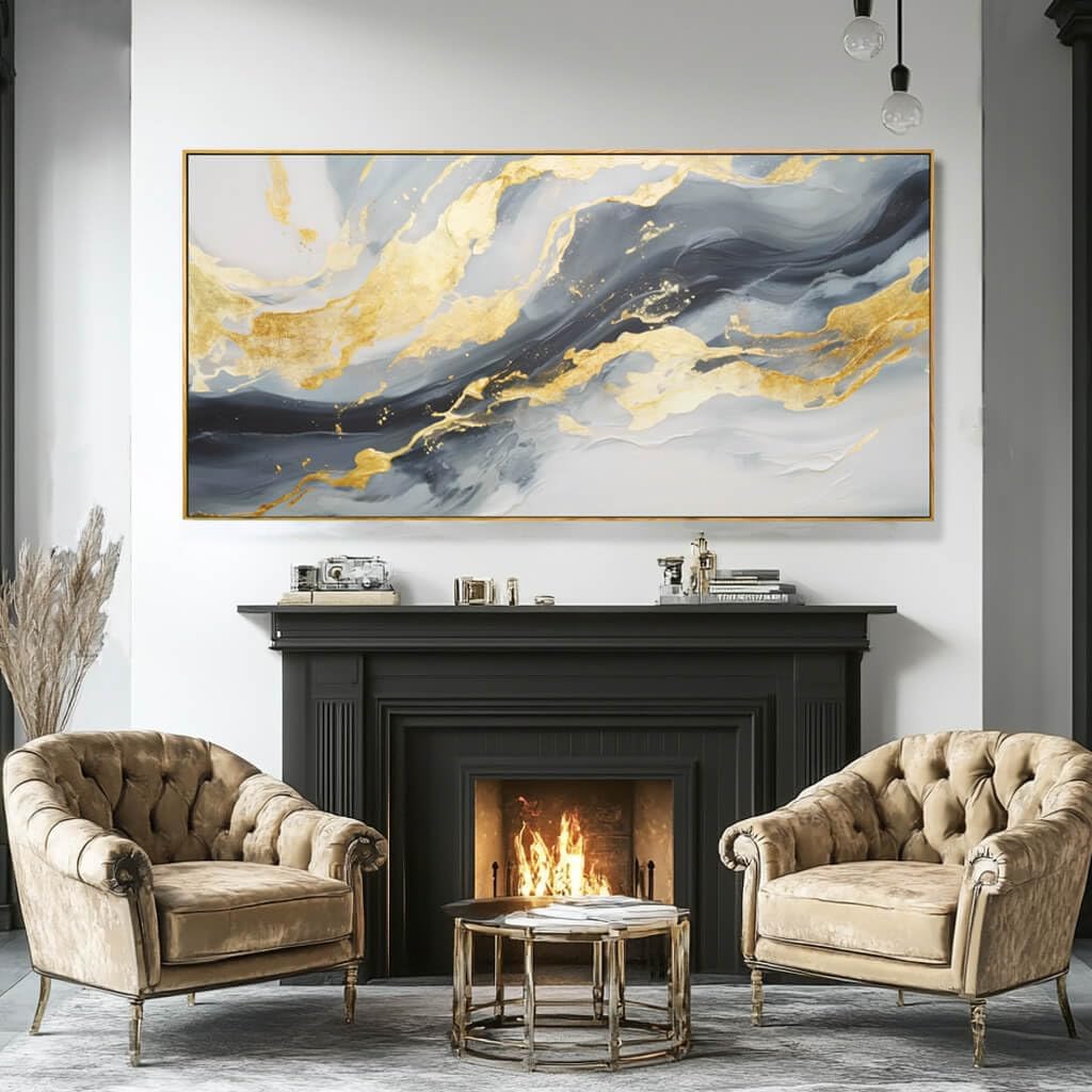 SDYA Large Abstract Canvas Wall Art - Gold & Blue Decor for Living Room, Bedroom, Office | 29x58 Inch