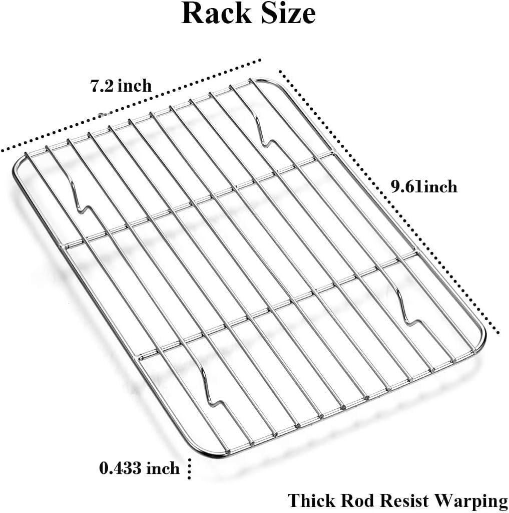 Wildone Baking Sheet Set - Stainless Steel Cookie Pan with Cooling Racks | 2 Sheets + 2 Racks, 10 x 8 x 1 Inch, Non-Toxic & Easy Clean
