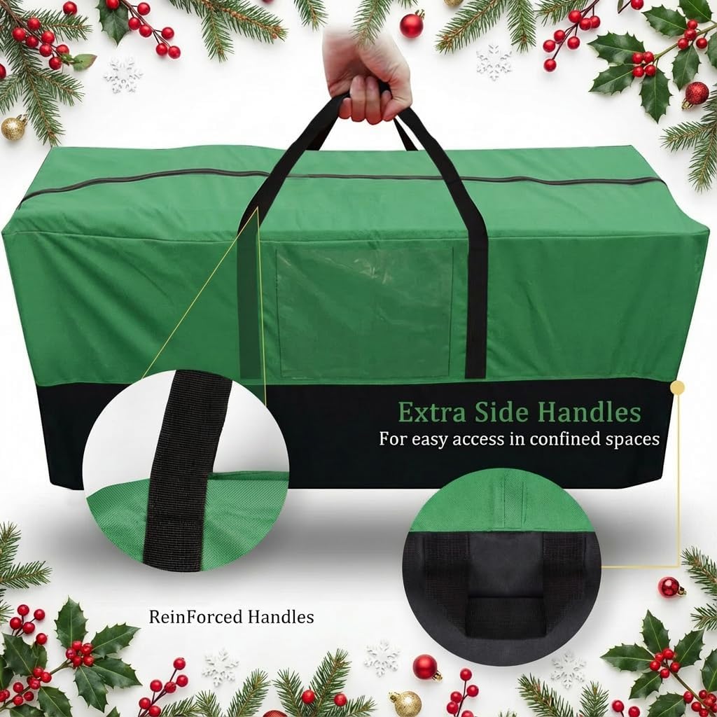 Skiennix Christmas Tree Storage Bag - Heavy Duty 8 Ft Capacity with Durable Zipper & Handles | 600D Oxford, Green