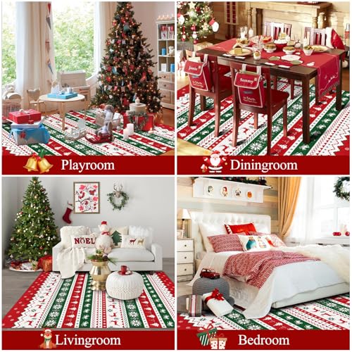 Christmas Washable Area Rug 5x7 ft Colorful Tree Deer Bell - Variations of this Listing