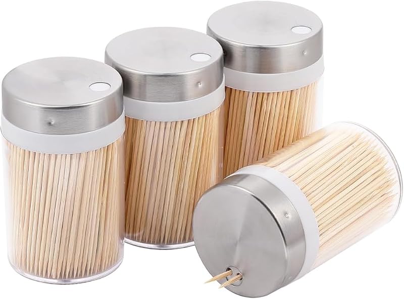 3000 Count Bamboo Toothpicks with 4 Reusable Holders - Sturdy & Eco-Friendly