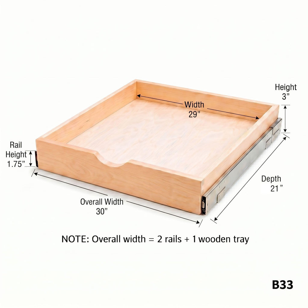 Couver Pull Out Drawers For Cabinets, Soft Close Slide Out Wood Shelves Storage Organizer for Kitchen, Finished, Heavy-Duty, Bottom/Side Mount, 30"W x 21"D x 3"H