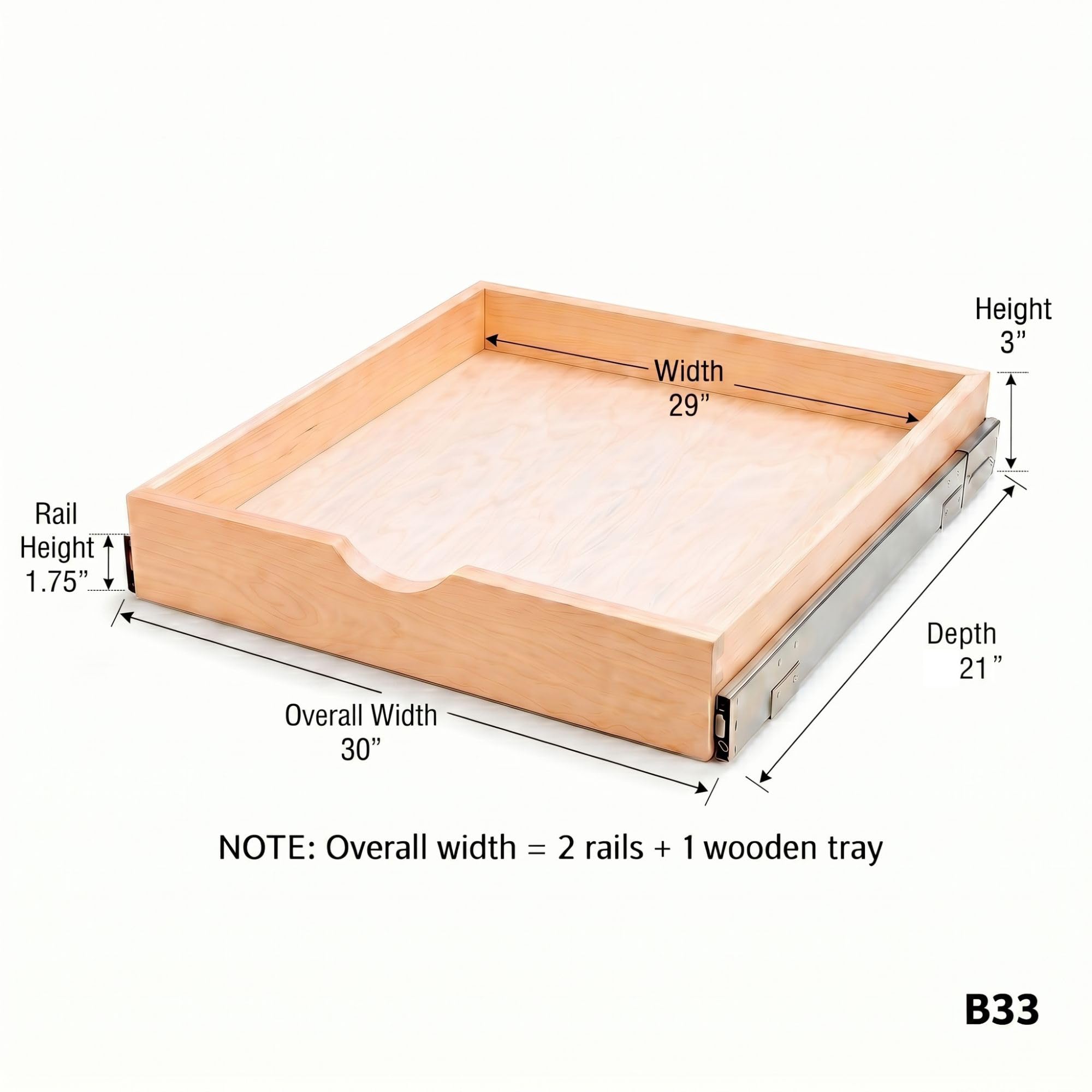 Couver Pull Out Drawers For Cabinets, Soft Close Slide Out Wood Shelves Storage Organizer for Kitchen, Finished, Heavy-Duty, Bottom/Side Mount, 30"W x 21"D x 3"H