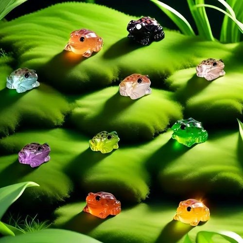 Exasinine Luminous Mini Resin Frog Figurines - 50 Pcs in 10 Vibrant Colors for Crafts & Fairy Gardens