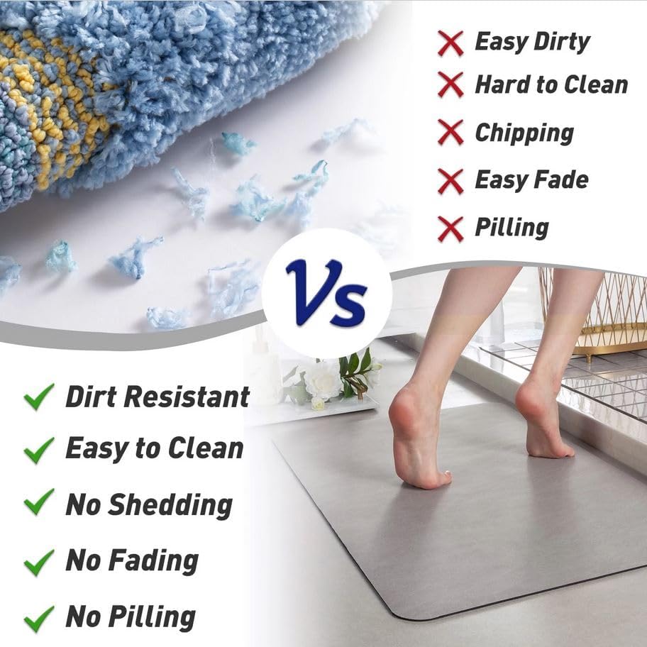 MontVoo Bath Mat - Non-Slip Rubber Backing | Quick-Dry Faux Suede - Grey 16x24" Bathroom Rug