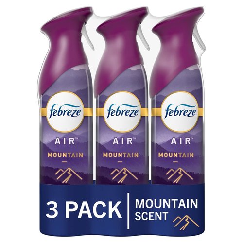 Febreze Air Mist Air Freshener Spray, Odor-Fighting Room Spray, Air Fresheners for Home and Bathroom and Kitchen, Aerosol Can, Mountain Scent, Purple, 8.8oz (Pack of 3)