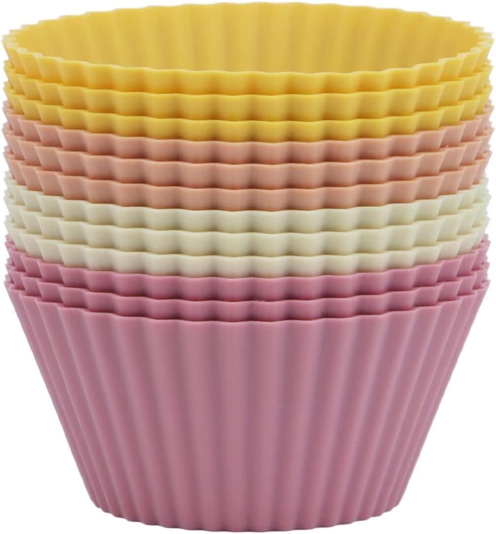 Skiennix Silicone Baking Muffin Cups - 12 Pack Reusable Cupcake Liners | BPA Free & Dishwasher Safe (Orange)
